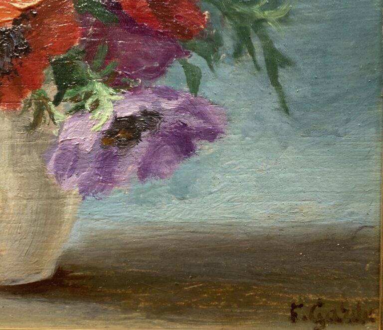 Ecole fin XXe siècle - Nature morte au bouquet de fleurs - Huile sur panneau -…