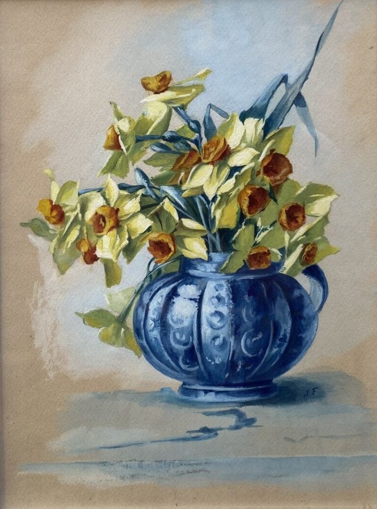 Ecole fin XXe siècle - Nature morte au bouquet de fleurs - Huile sur panneau -…
