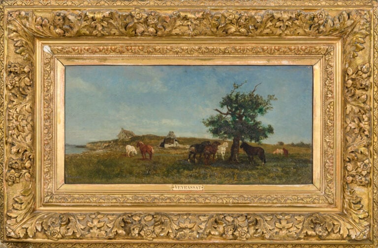 Ecole française - Chevaux en bord de mer - Huile sur panneau