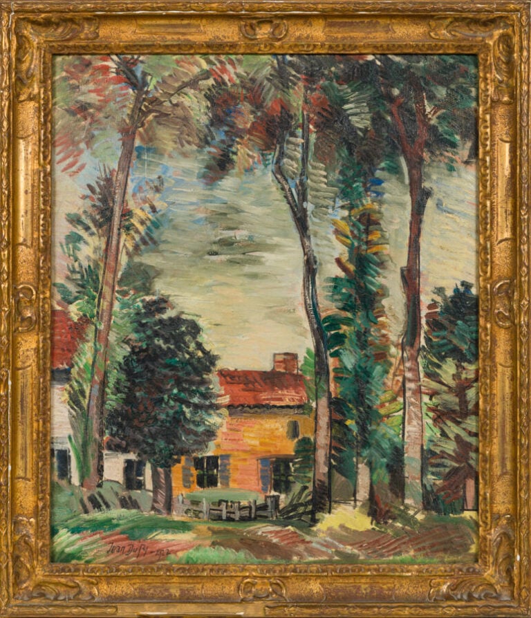 École française - Paysage à la maison - Huile sur toile