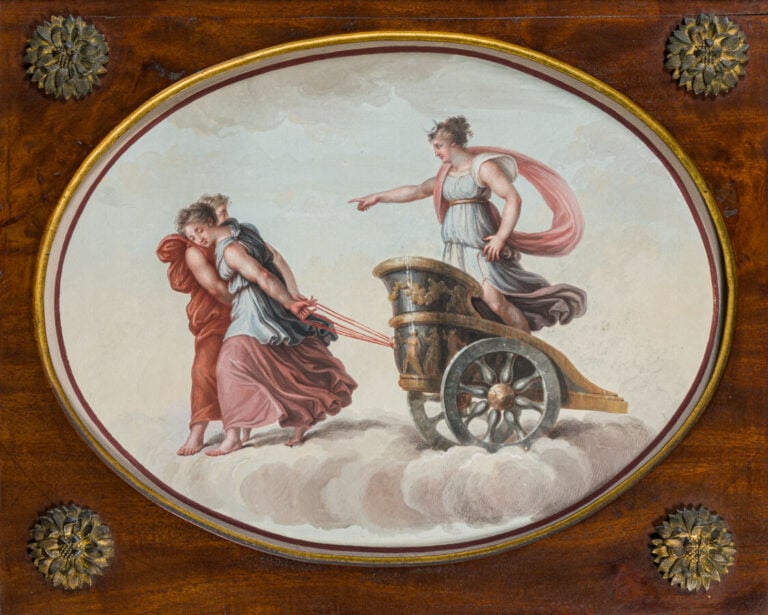 ÉCOLE FRANÇAISE XIXÈME - Chars à l'antique dans des nuées de forme ovale - Pair…