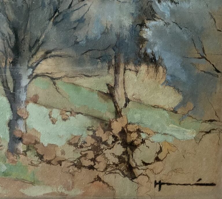 Ecole XXe siècle - Vue de village provençal - Huile sur carton ? - Porte une si…