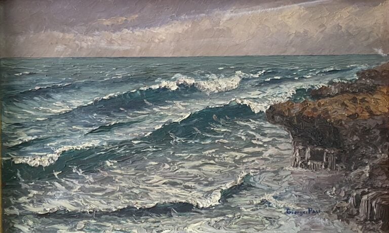 Georges PAU (XXe) - Flots agités - Huile sur carton - Signé en bas à droite - 3…