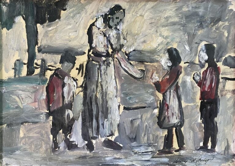 Henri Maurice d'ANTY (1910-1998) - Homme d'église et enfants - Huile sur carton…