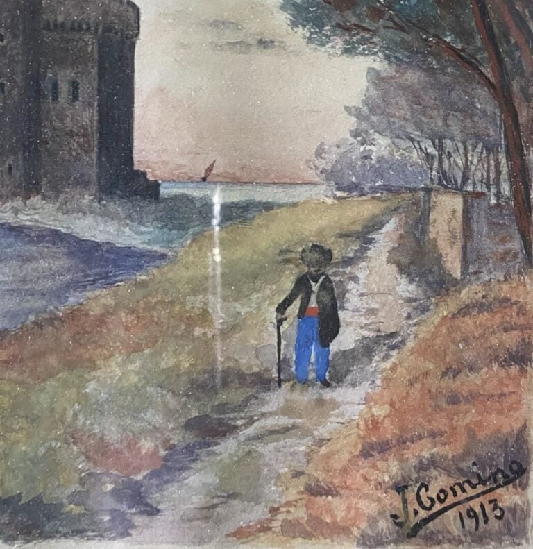J. GOMINO - Ruine en bord de mer - Aquarelle sur papier - Signé en bas à droite…