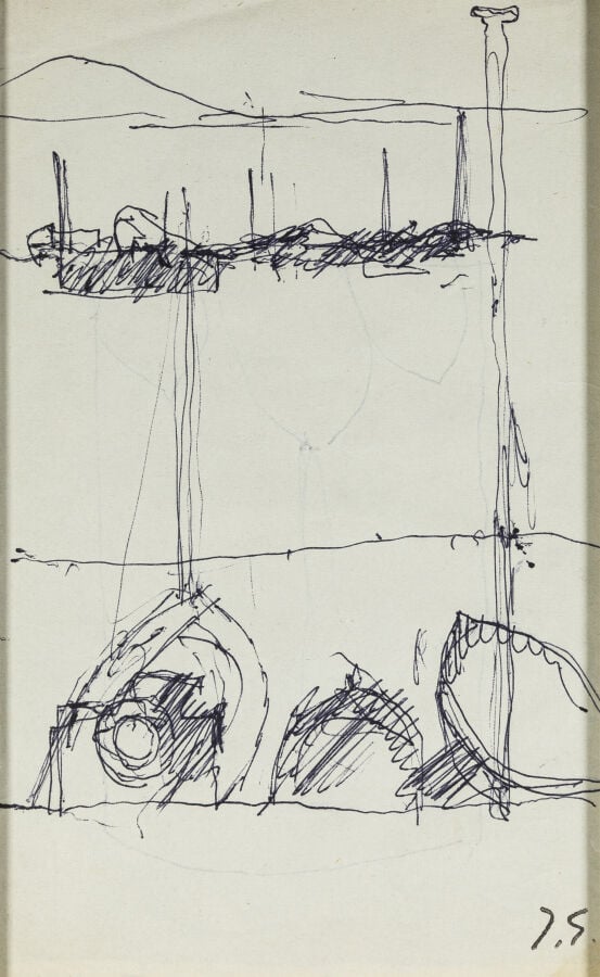 JACQUES GERMAIN (1915-2001) - Cinq compositions - Quatre fusains et un stylo bi…