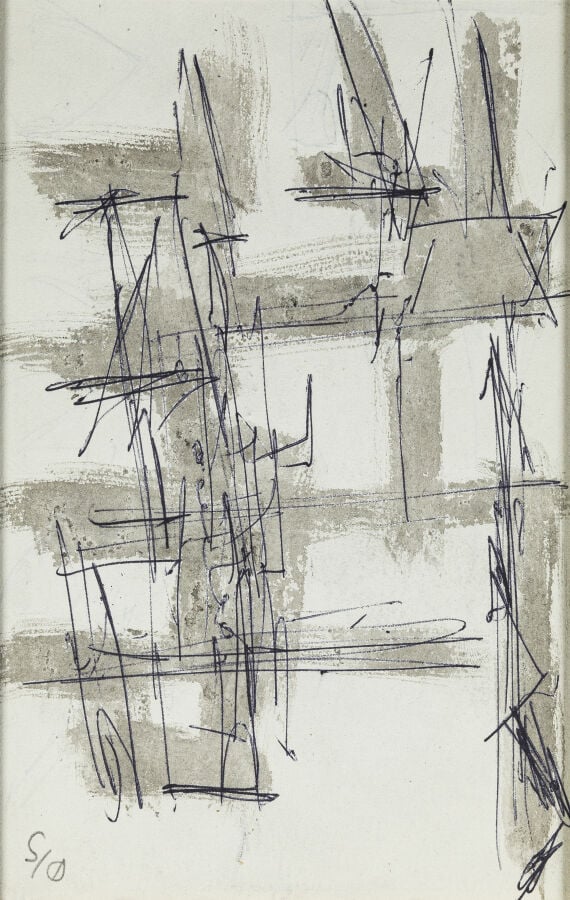 JACQUES GERMAIN (1915-2001) - Cinq compositions - Quatre fusains et un stylo bi…