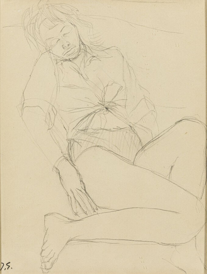 JACQUES GERMAIN (1915-2001) - Personnage assoupi - Crayon sur papier, cachet du…