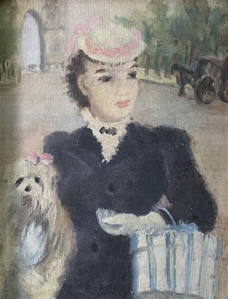 Mannette comprenant 12 tableaux dont une huile sur panneau représentant un sold…