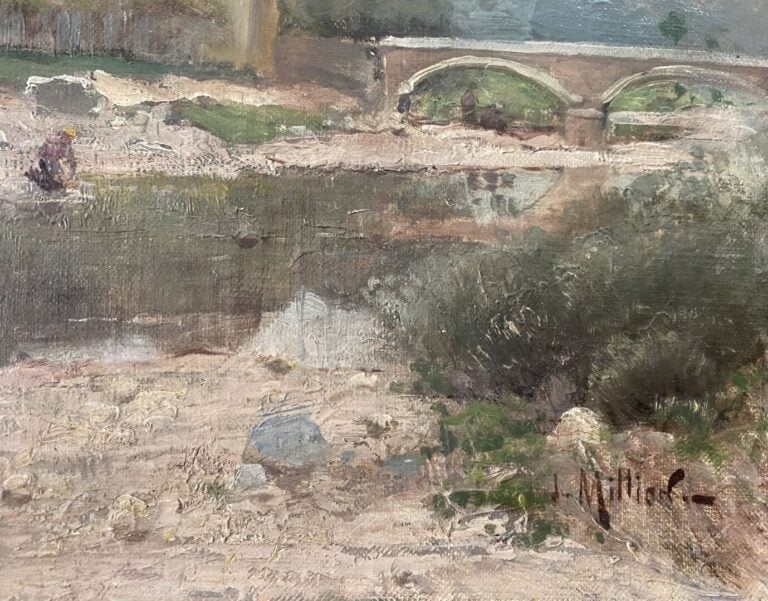Mannette comprenant 7 tableaux dont une huile sur toile représentant une scène…