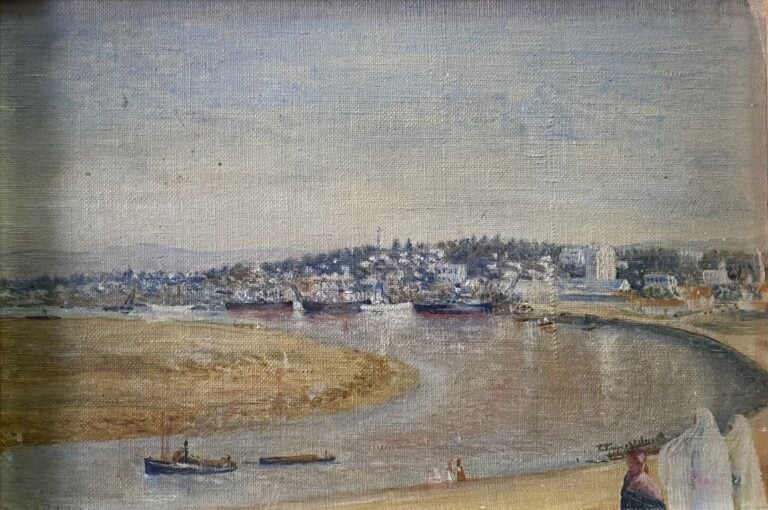 Mannette comprenant 7 tableaux dont une huile sur toile représentant une scène…