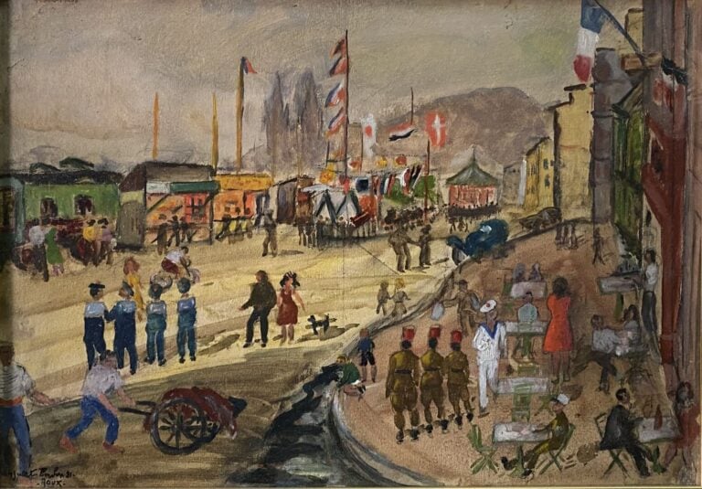 Mannette comprenant 7 tableaux dont une huile sur toile représentant une scène…