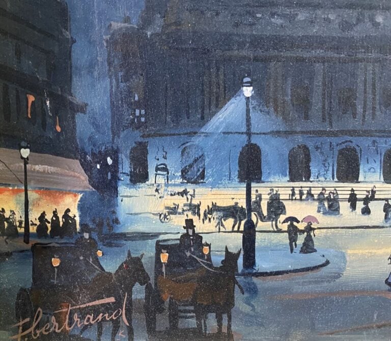 Mannette comprenant 7 tableaux dont une huile sur toile représentant une scène…