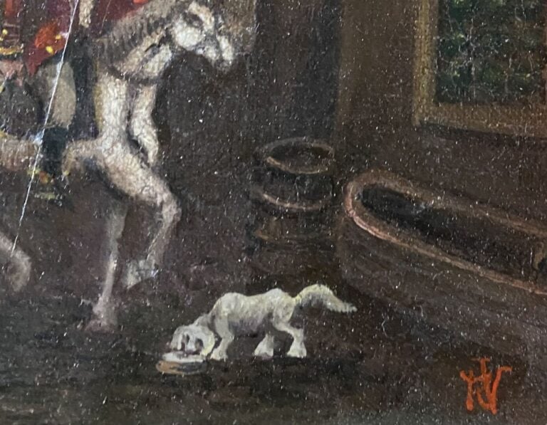 Mannette comprenant 7 tableaux dont une huile sur toile représentant une scène…