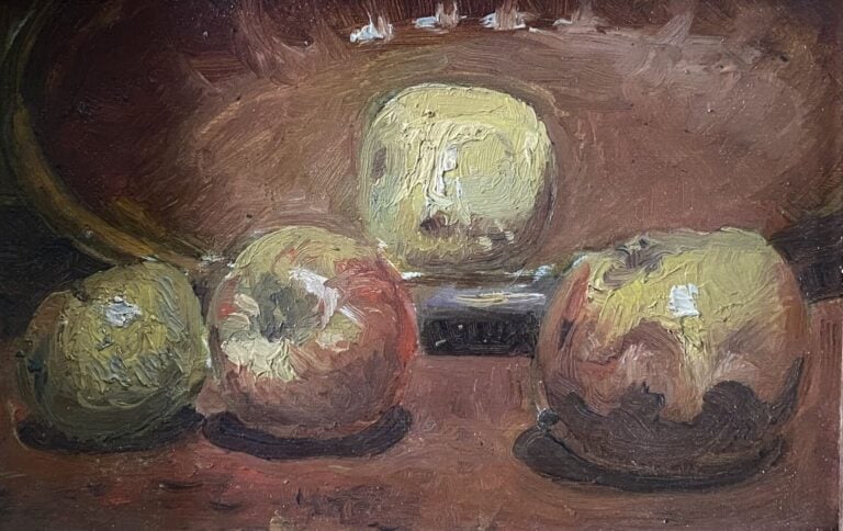 Mannette comprenant huit tableaux dont quatre huiles sur carton, deux huiles su…