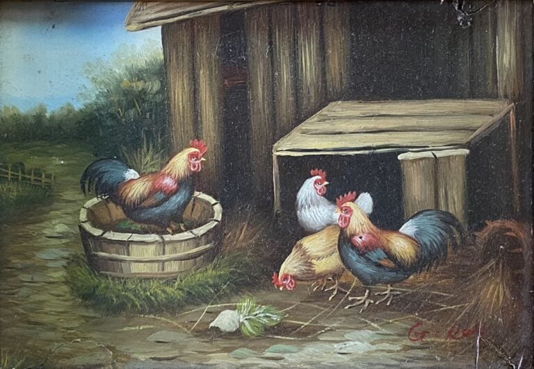 Mannette comprenant treize tableaux sur le thème des animaux dont une huile sur…
