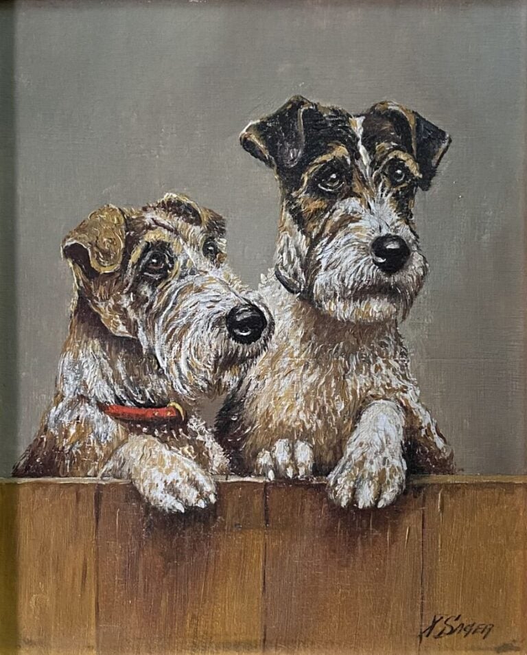 Mannette comprenant treize tableaux sur le thème des animaux dont une huile sur…