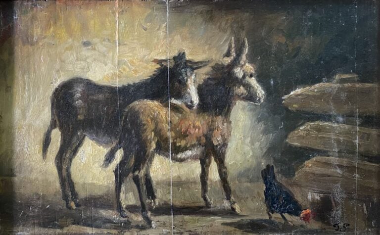 Mannette comprenant treize tableaux sur le thème des animaux dont une huile sur…