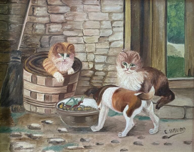 Mannette comprenant treize tableaux sur le thème des animaux dont une huile sur…