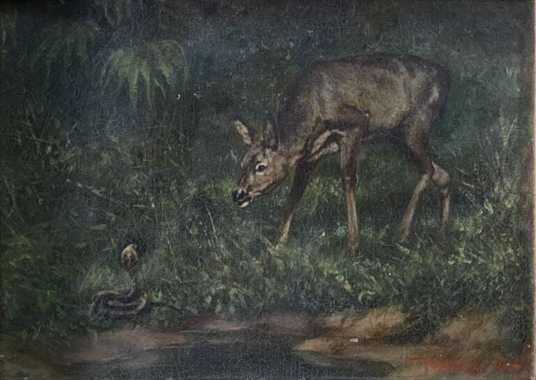 Mannette comprenant treize tableaux sur le thème des animaux dont une huile sur…
