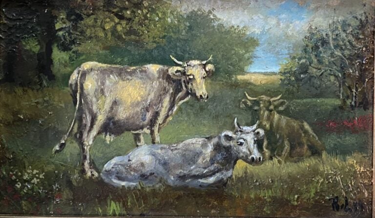 Mannette comprenant treize tableaux sur le thème des animaux dont une huile sur…