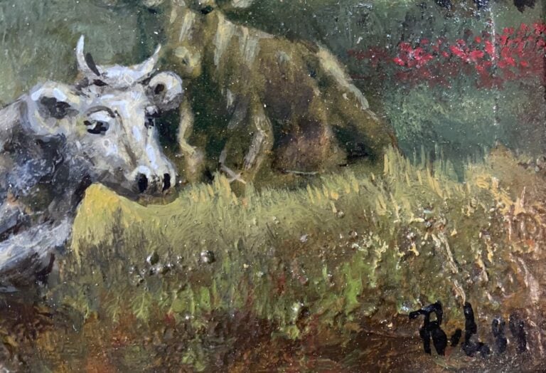 Mannette comprenant treize tableaux sur le thème des animaux dont une huile sur…