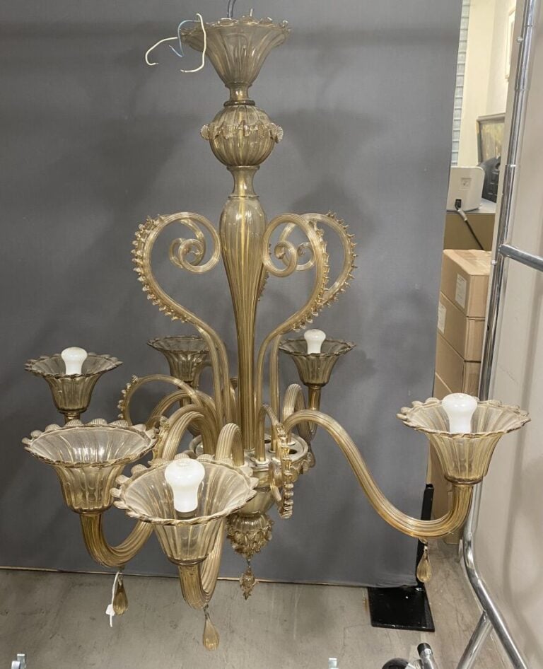 MURANO, dans le goût - Important lustre en verre à 6 bras de lumière dans les t…