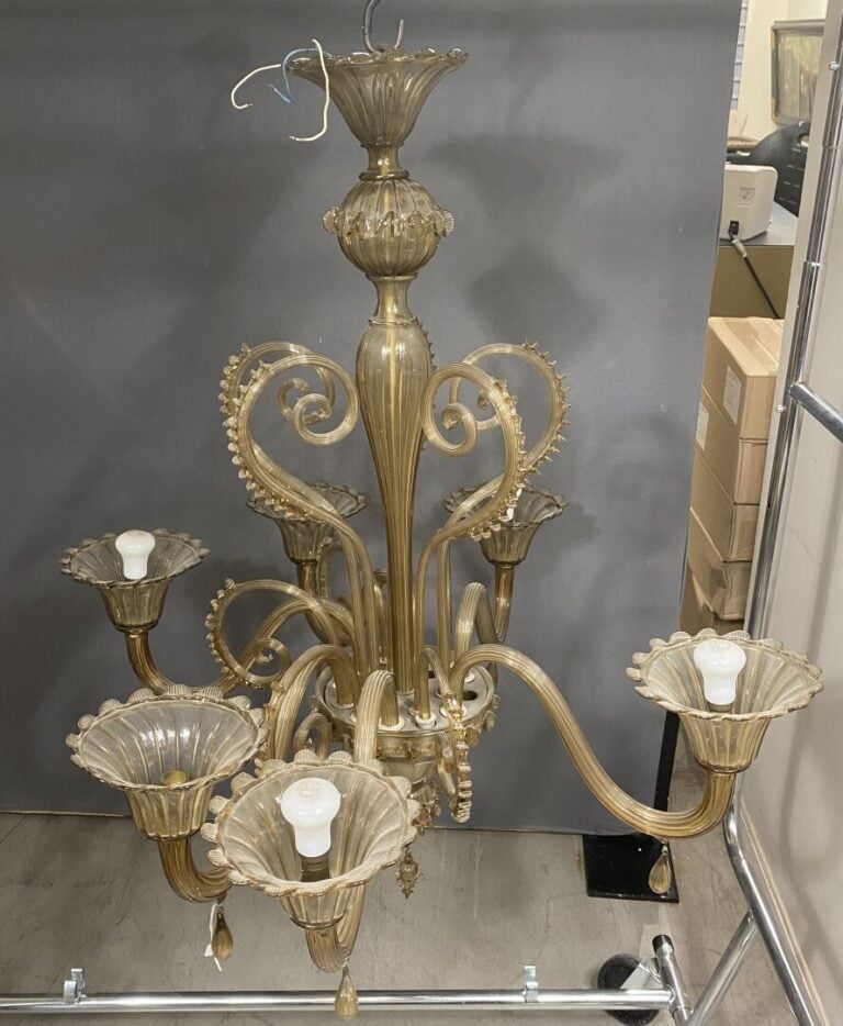 MURANO, dans le goût - Important lustre en verre à 6 bras de lumière dans les t…