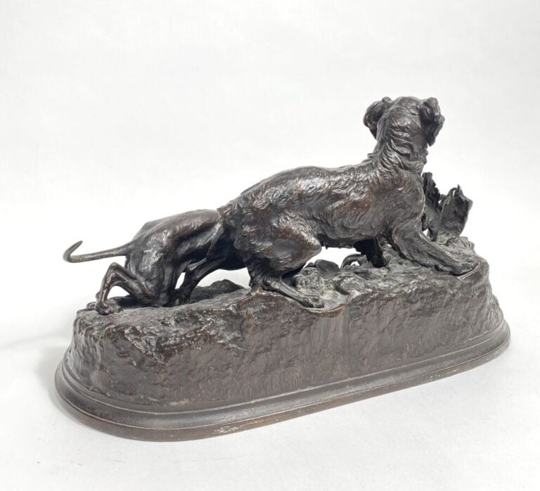 Pierre-Jules MENE (1810-1879) - "Deux chiens de chasse à l'arrêt devant une per…