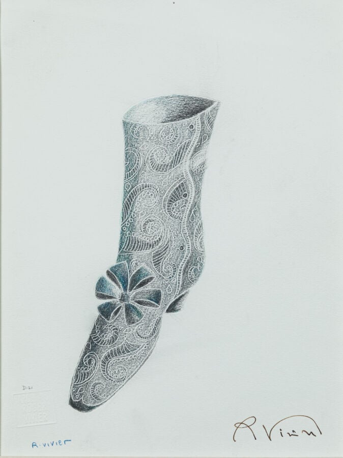 ROGER VIVIER (1907-1998) - Projets de chaussures - Cinq techniques mixtes sur p…