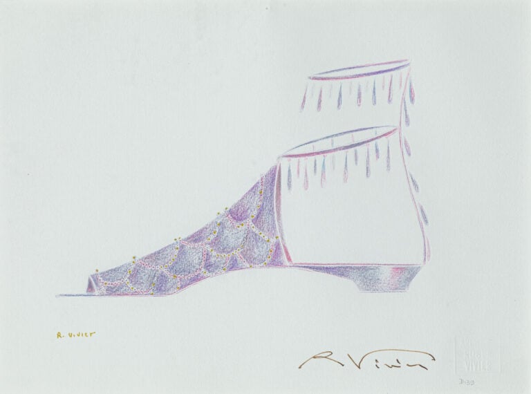ROGER VIVIER (1907-1998) - Projets de chaussures - Cinq techniques mixtes sur p…