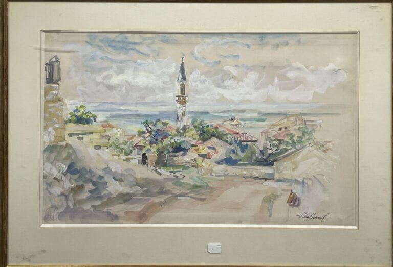 André VILLEBOEUF (1893-1956) - Paysage au clocher - Aquarelle gouachée, signé e…