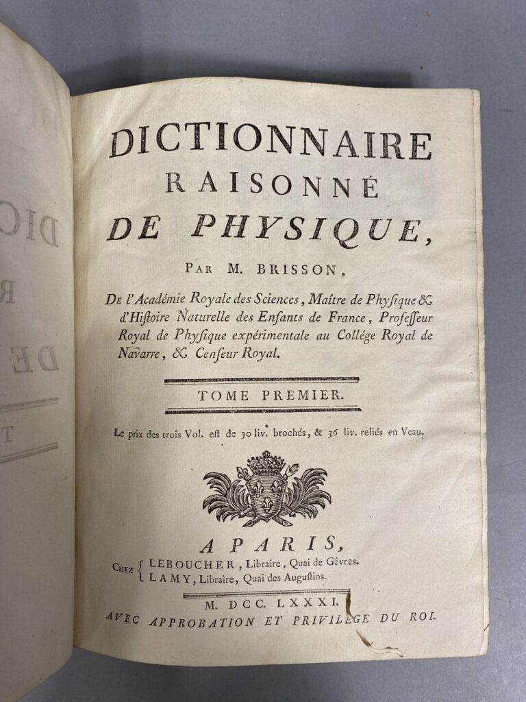 BRISSON (Mathurin, Jacques) : - Dictionnaire raisonné de physique. - Tome 1 : 7…