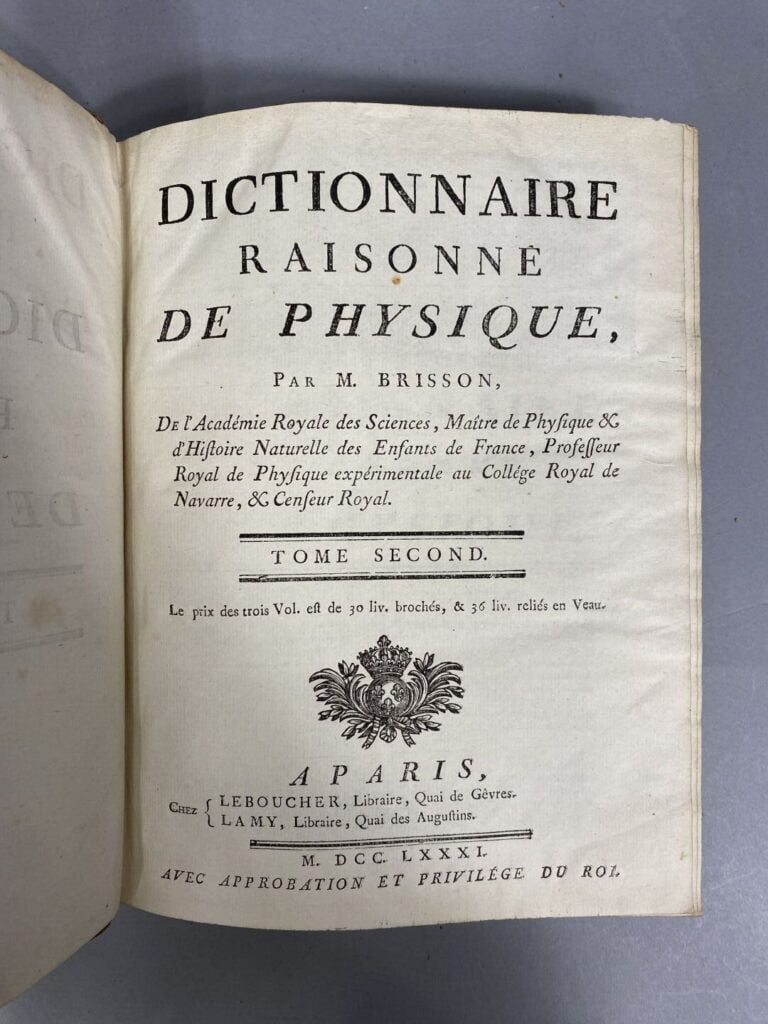 BRISSON (Mathurin, Jacques) : - Dictionnaire raisonné de physique. - Tome 1 : 7…