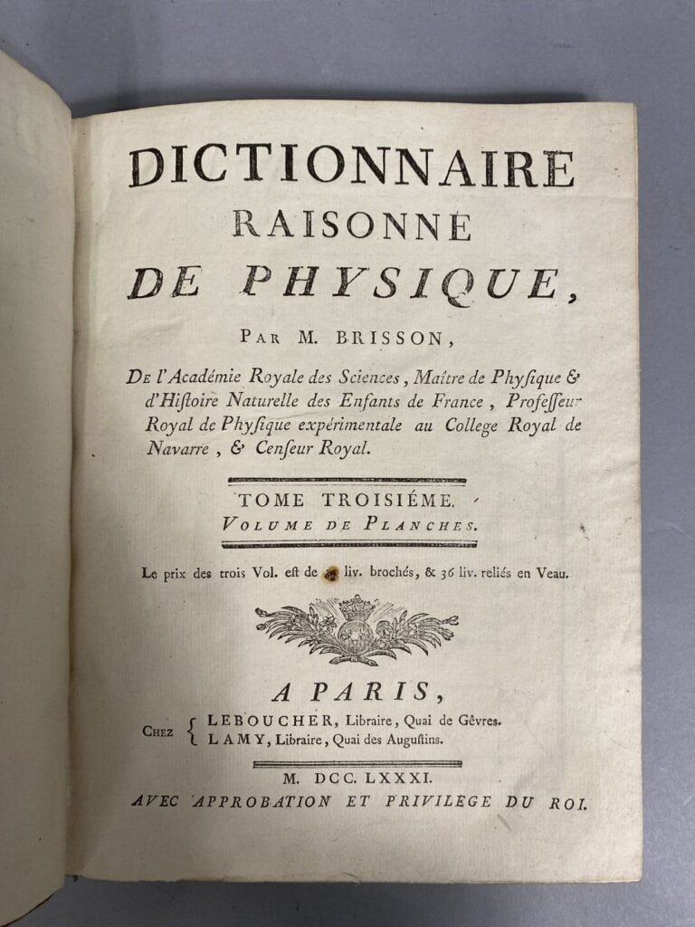 BRISSON (Mathurin, Jacques) : - Dictionnaire raisonné de physique. - Tome 1 : 7…