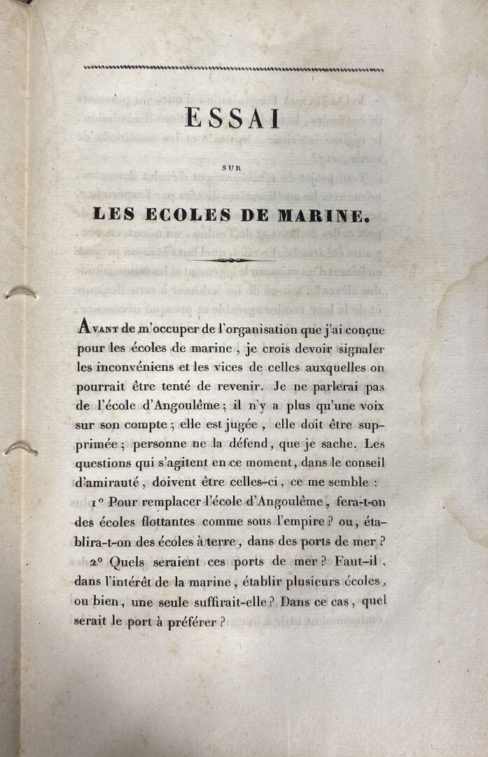 BROS de PUECHREDON : - Essai sur les écoles de marine. - Paris. Dondrey Dupré,…