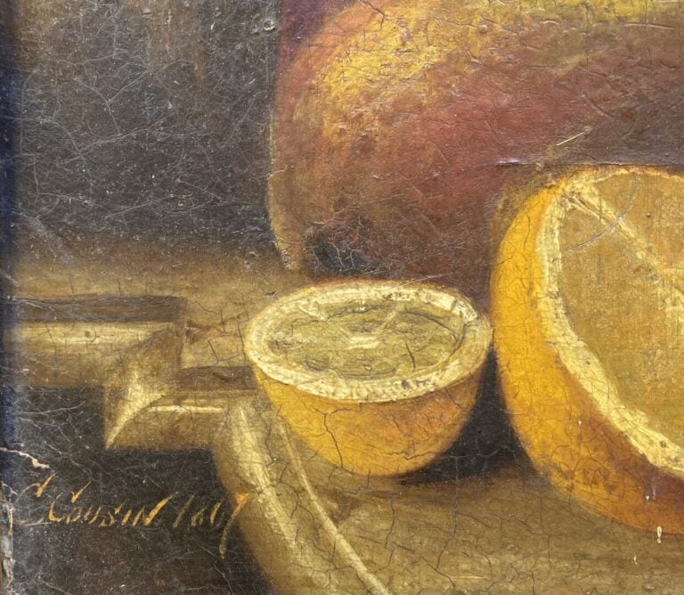 C. COUSIN (Ecole du XIXe siècle) - Nature morte aux fruits - Huile sur carton -…