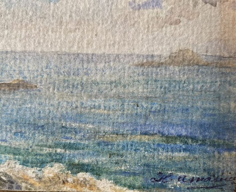 Ecole XXe siècle - Paysage de bord de mer - Aquarelle contrecollée sur carton -…