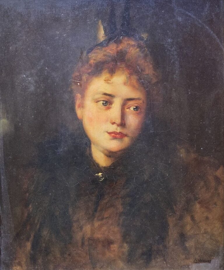 Ecole XXe siècle - Portrait de jeune fille - Procédé - Porte une signature "HOM…