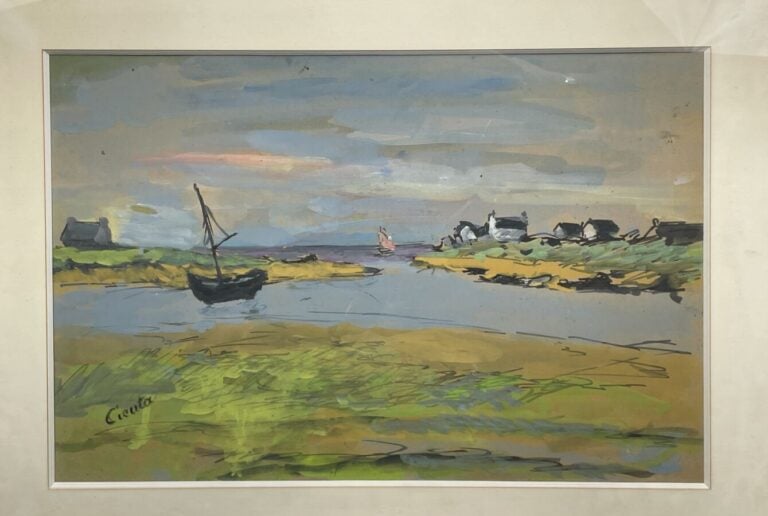 ECOLE XXème - Barque en Bretagne - Gouache, signée Cieuta en bas à gauche - 35…