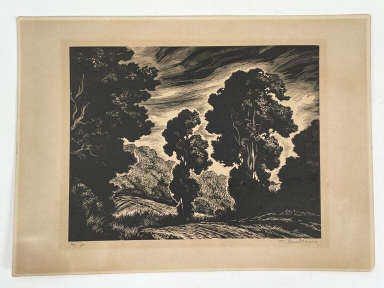 Jacques BOULLAIRE (1893-1976) - Paysage aux grands arbres - Gravure, 44/70 - Si…