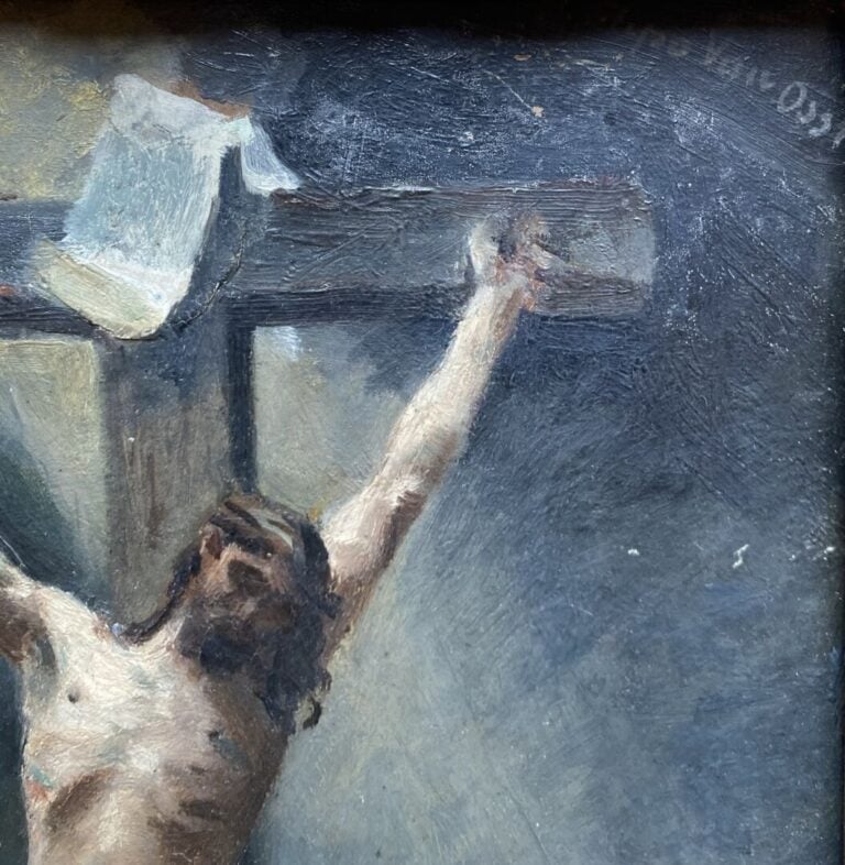 Jean-Joseph WEERTS (1847-1927) - Crucifixion - Huile sur carton - Signé en bas…