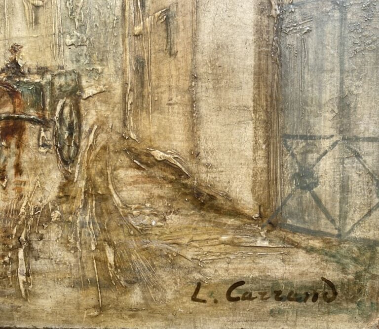 Louis Hilaire CARRAND (1821-1899) - Calèche dans une rue animée - Huile sur car…