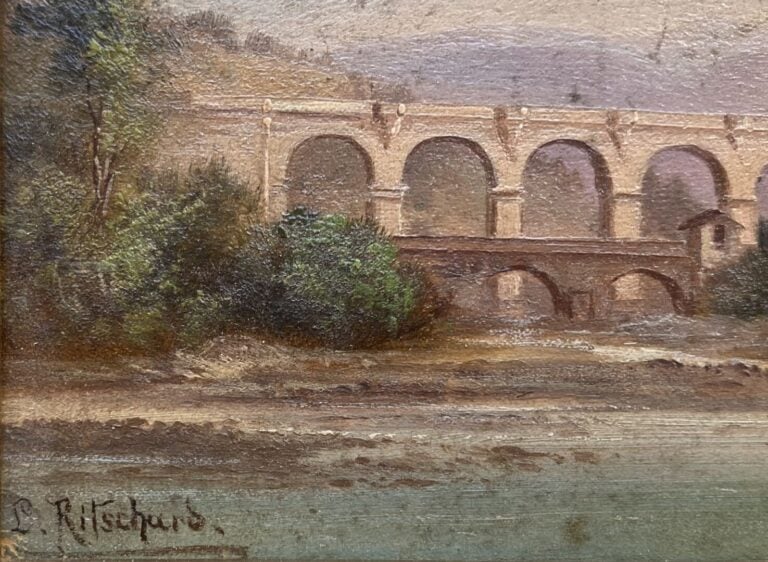Louis RITSCHARD (1817 - 1904) - Vue d'un pont - Huile sur panneau - Signé en ba…