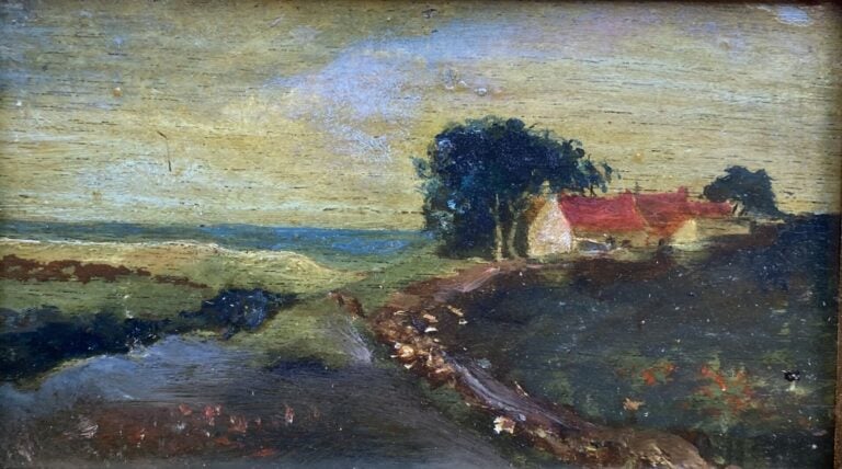 Mannette d'environ 10 tableaux et divers sur le thème de bord de mer, campagne,…