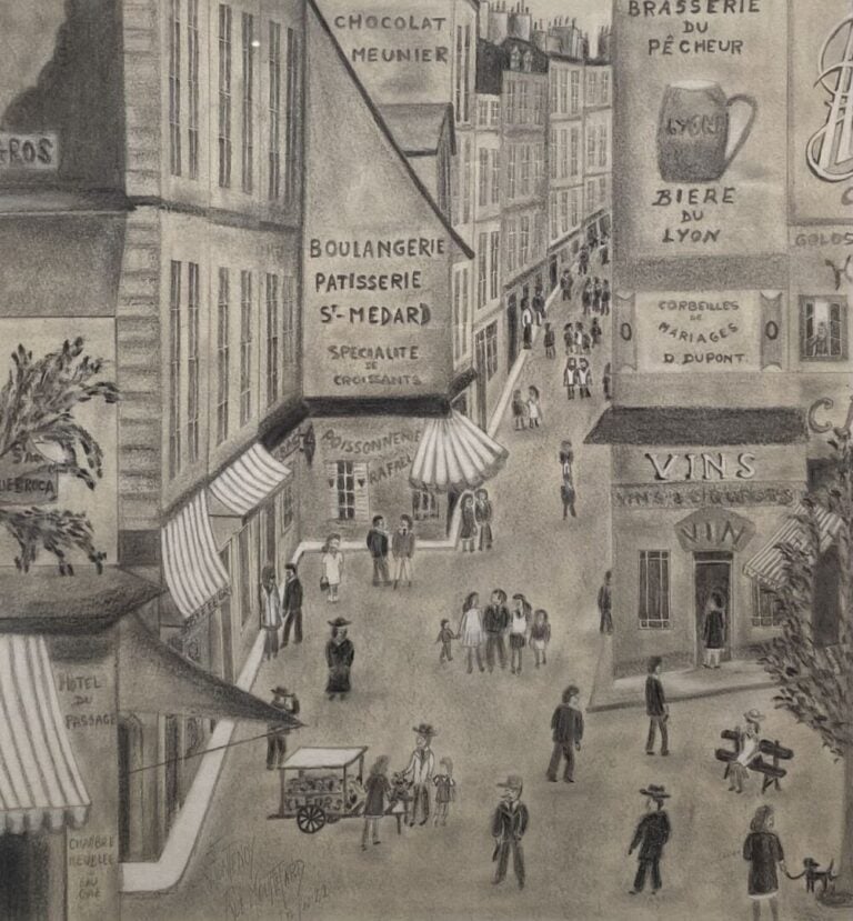 Mannette d'environ 12 tableaux et divers sur le thème de scène de ville, ruelle…