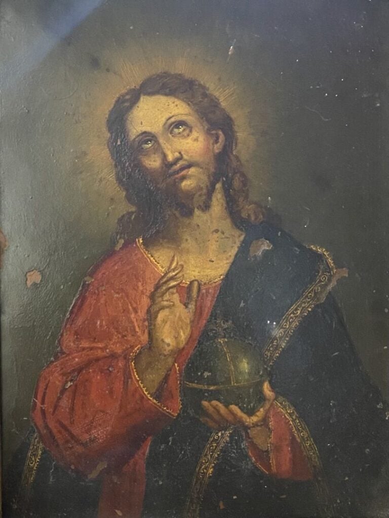 Mannette de pièces encadrées, gravures et divers comprenant portrait d'homme, s…
