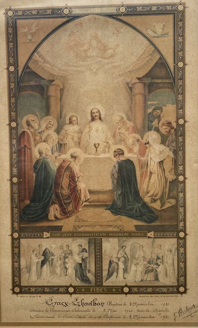 Mannette de pièces encadrées, gravures et divers comprenant portrait d'homme, s…