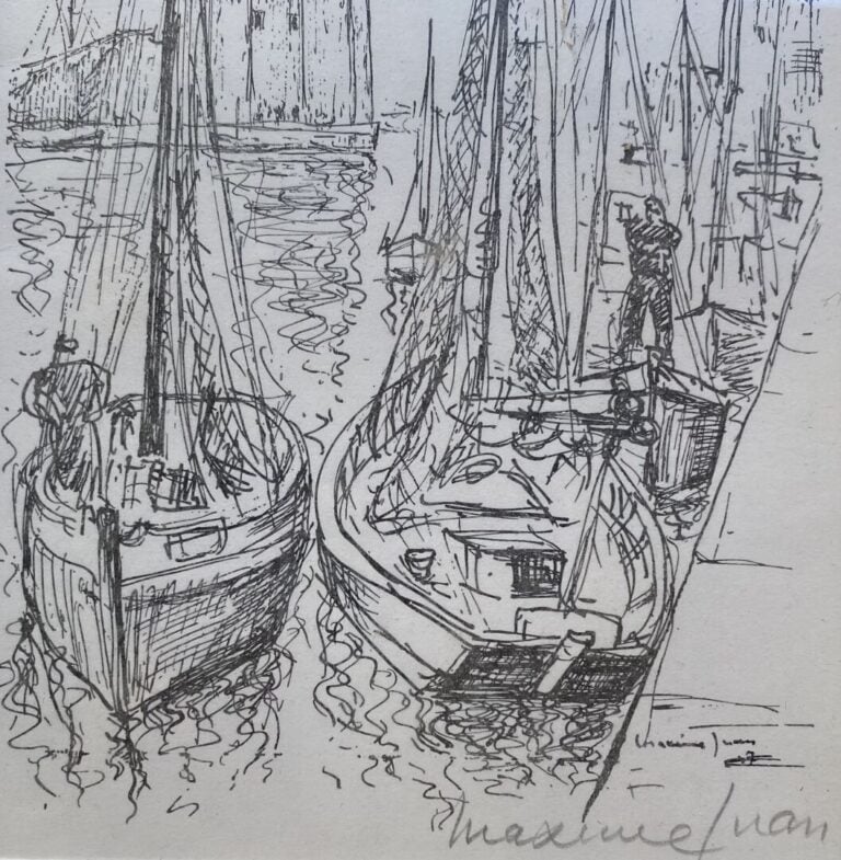 Maxime JUAN (1900-?) - La fontaine de la Concorde et le port de la Rochelle - L…
