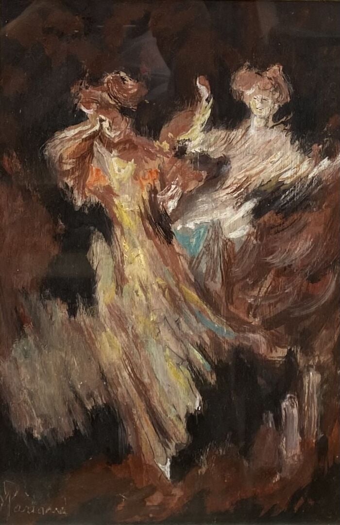 Pompeo MARIANI (1857-1927) - Scène animée de deux élégantes - Huile sur carton…